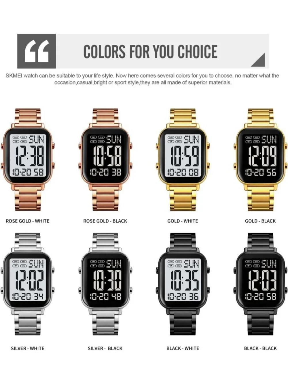 Unisex Silver Analog Stainless Steel Waterproof Electronic Square Digital Watch